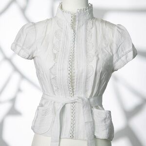 BCBGMAXAZRIA Short-Sleeved White Blouse with Lace Details, Size S (Never Worn)